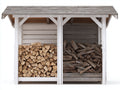 Abri à bûches-Bois-200 x 60 x 145 cm-Blanc-Gris-Naturel-Style rustique