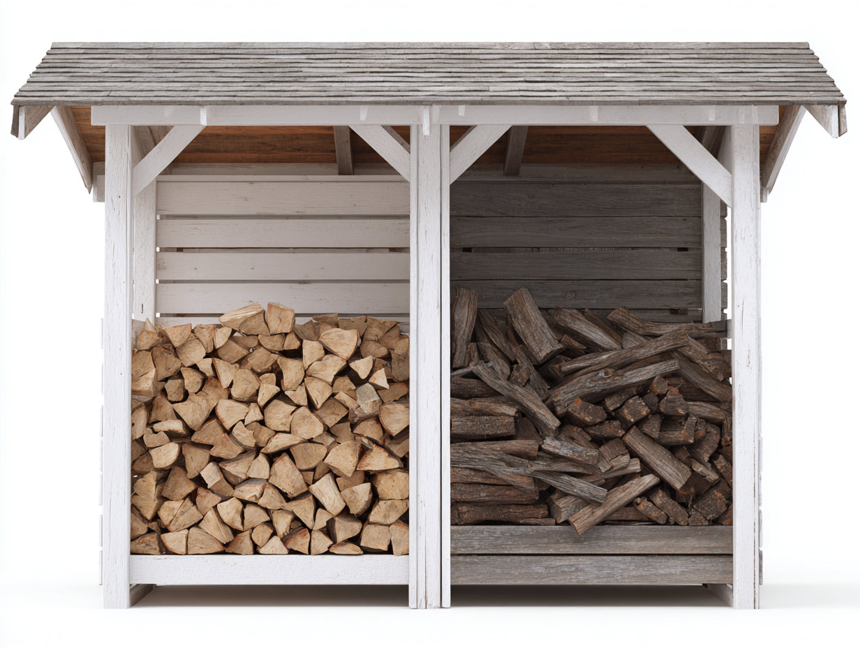 Abri à bûches-Bois-200 x 60 x 145 cm-Blanc-Gris-Naturel-Style rustique