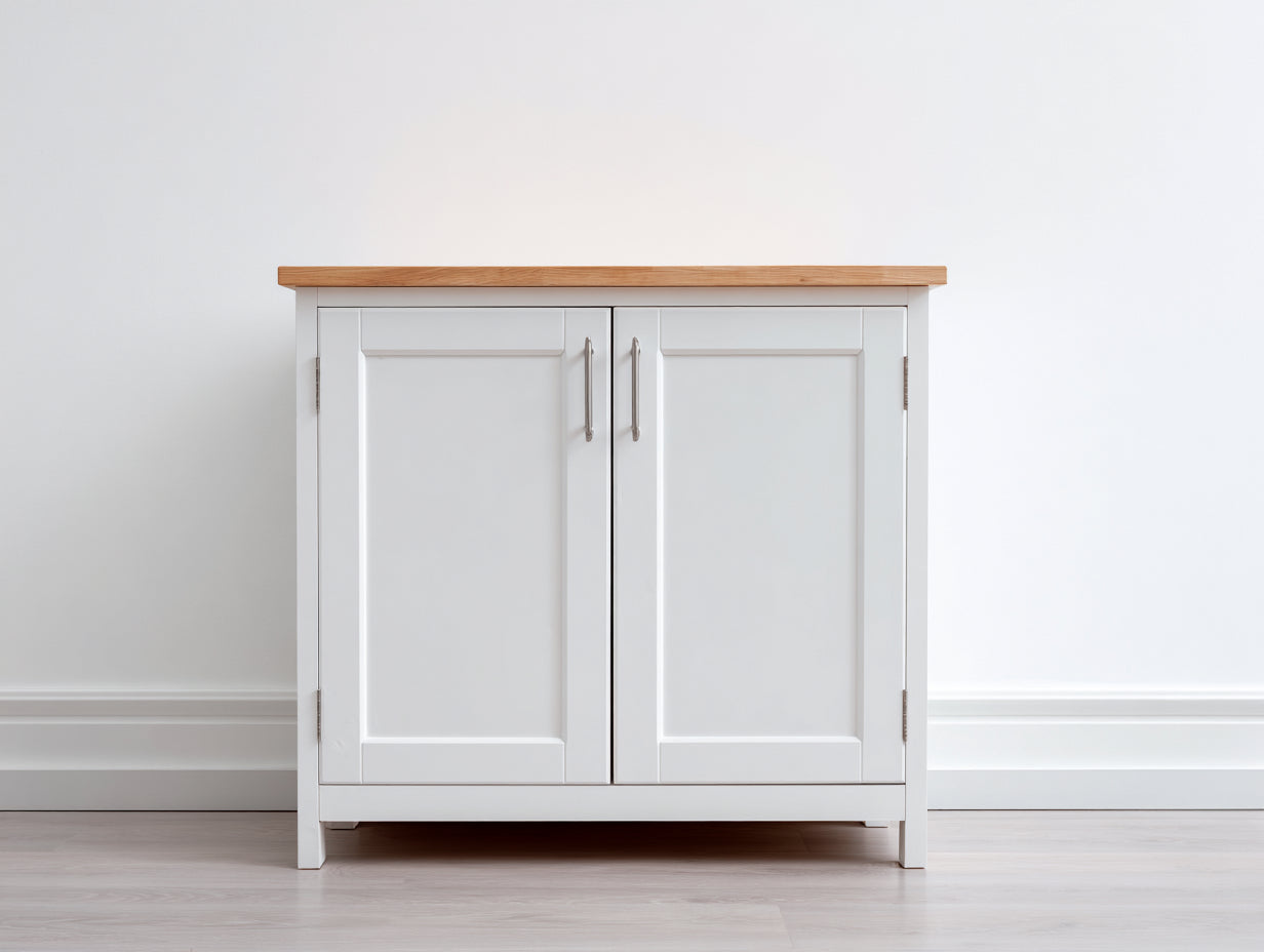 Buffet-Bois-MDF-Métal-118 x 42 x 86 cm-Blanc-Marron clair-Style campagne moderne