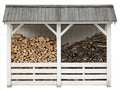 Abri à bûches-Bois-205 x 62 x 150 cm-Blanc-Gris-Naturel-Style rustique