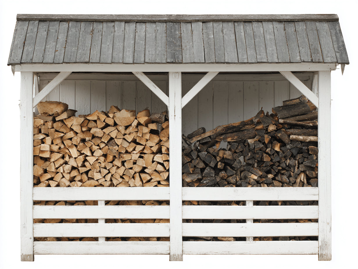 Abri à bûches-Bois-205 x 62 x 150 cm-Blanc-Gris-Naturel-Style rustique