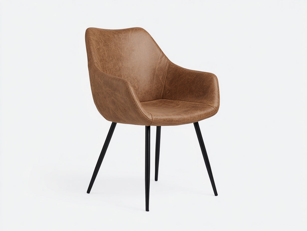 Chaise de salle à manger - similicuir - métal - 60x55x87 cm - marron-noir - style contemporain