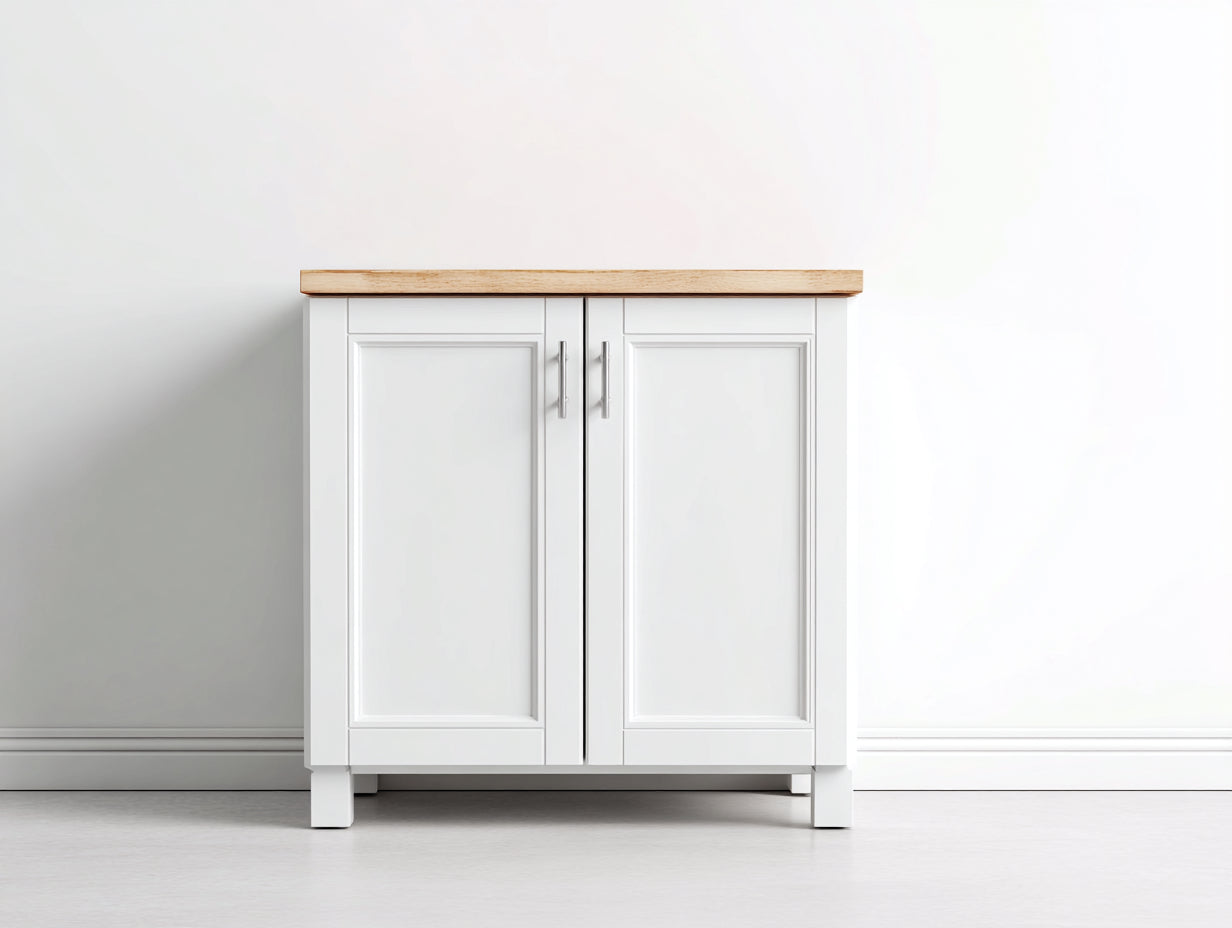 Buffet-Bois-MDF-Métal-116 x 41 x 84 cm-Blanc-Marron clair-Style campagne moderne