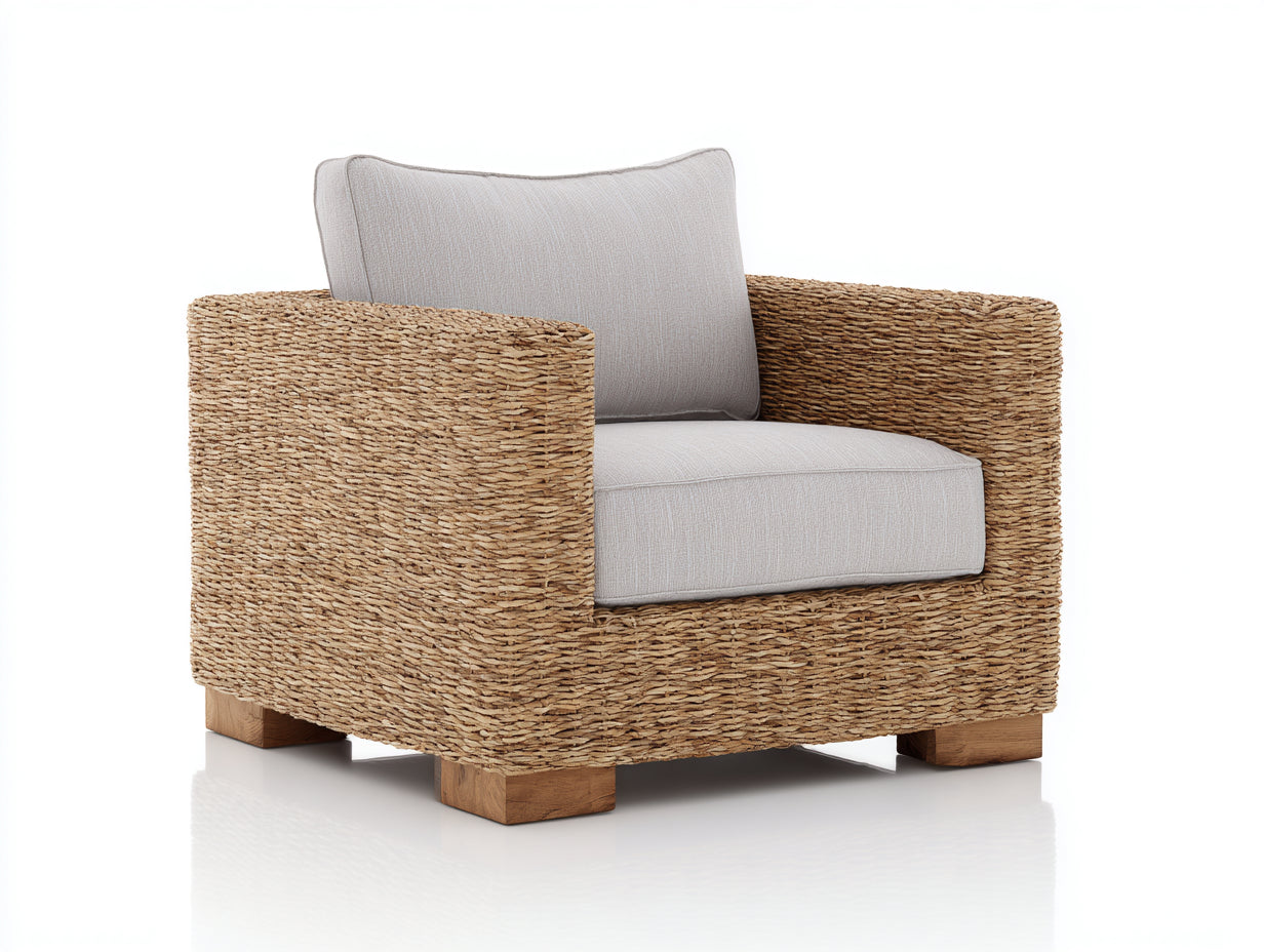 Fauteuil en rotin-Rotin-Bois-Tissu-118 x 86 x 73 cm-Beige-Marron clair-Style naturel