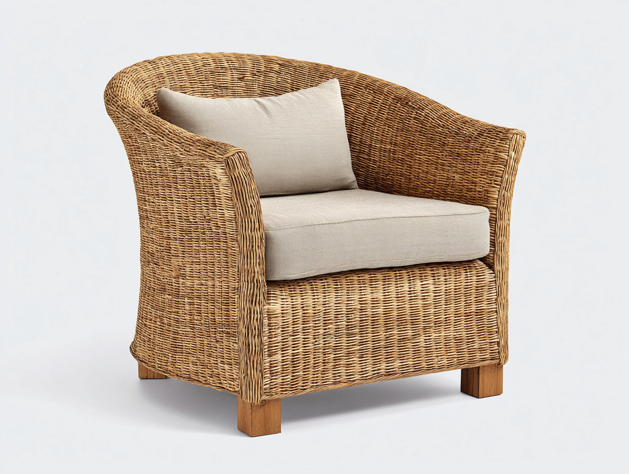 Fauteuil en rotin-Rotin-Bois-Tissu-120 x 78 x 78 cm-Beige-Marron clair-Style naturel