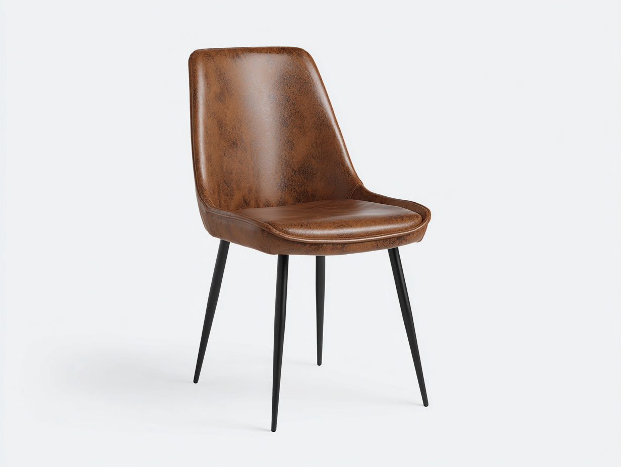 Chaise de salle à manger - similicuir - métal - 58x51x87 cm - marron-noir - style industriel