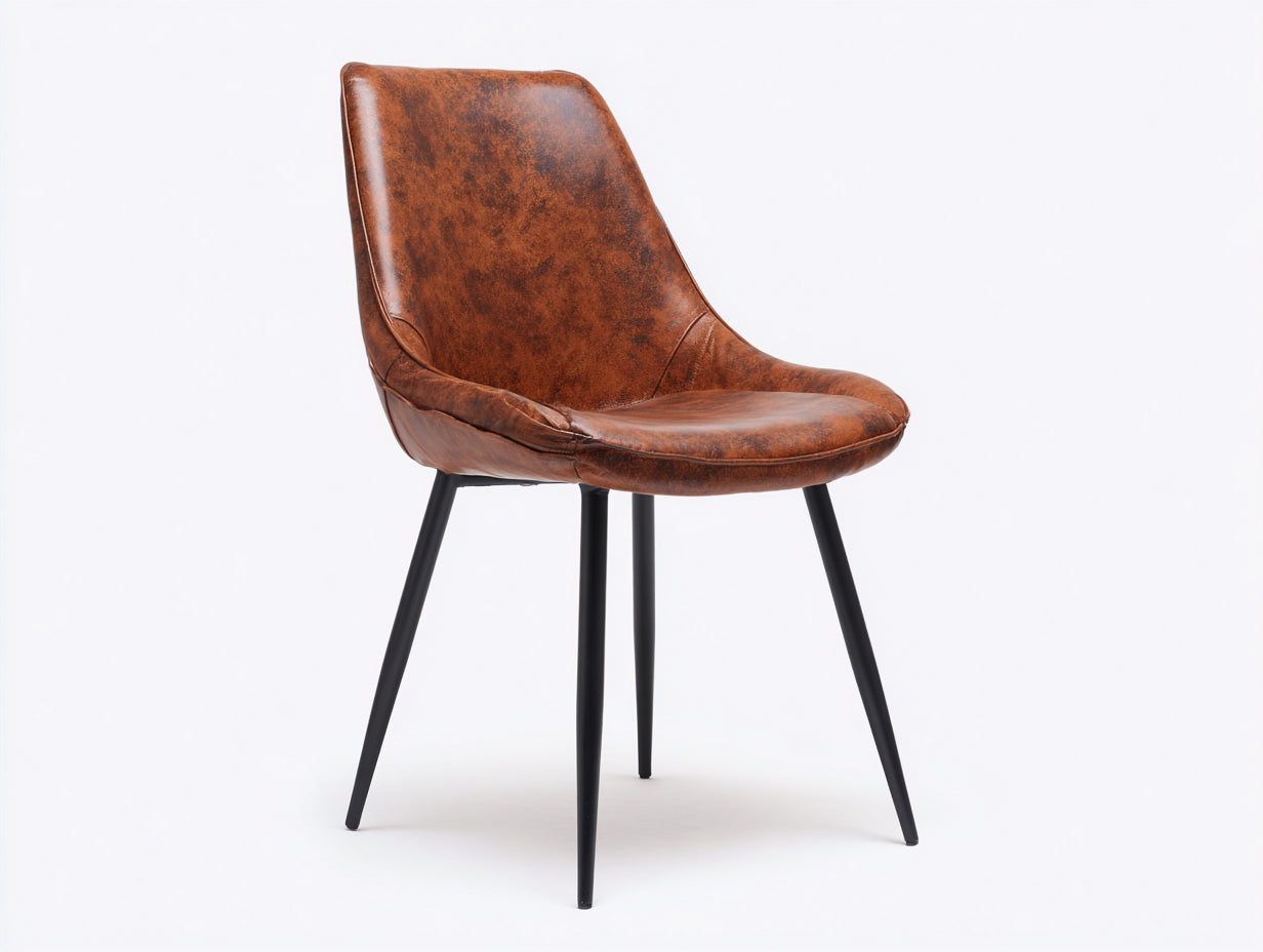 Chaise de salle à manger - similicuir - métal - 59x52x88 cm - marron-noir - style industriel moderne