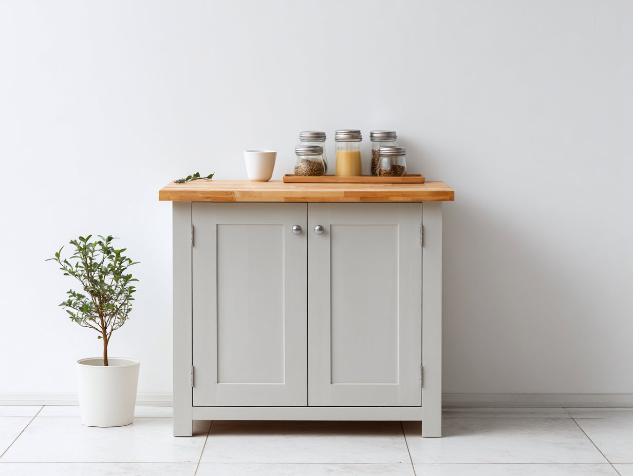 Buffet-Bois-MDF-Métal-121 x 42 x 85 cm-Gris clair-Marron clair-Style campagne moderne