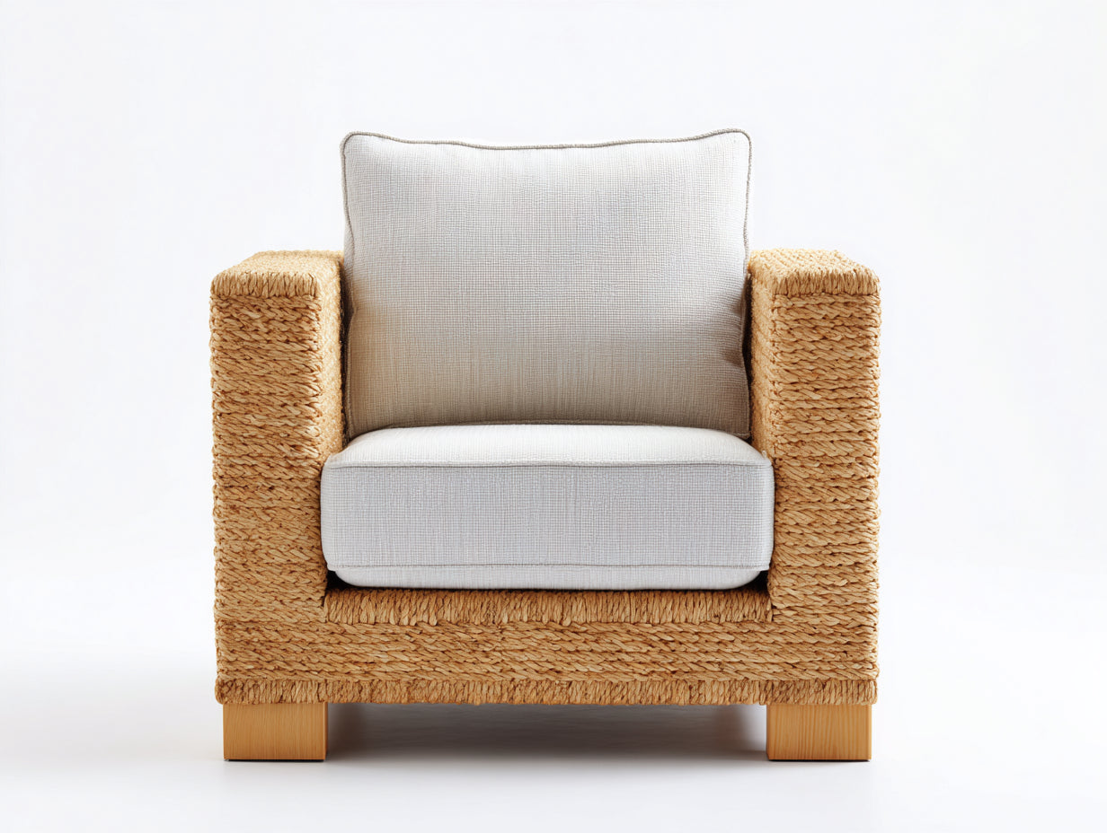 Fauteuil en rotin-Rotin-Bois-Tissu-110 x 82 x 72 cm-Beige-Marron clair-Style naturel