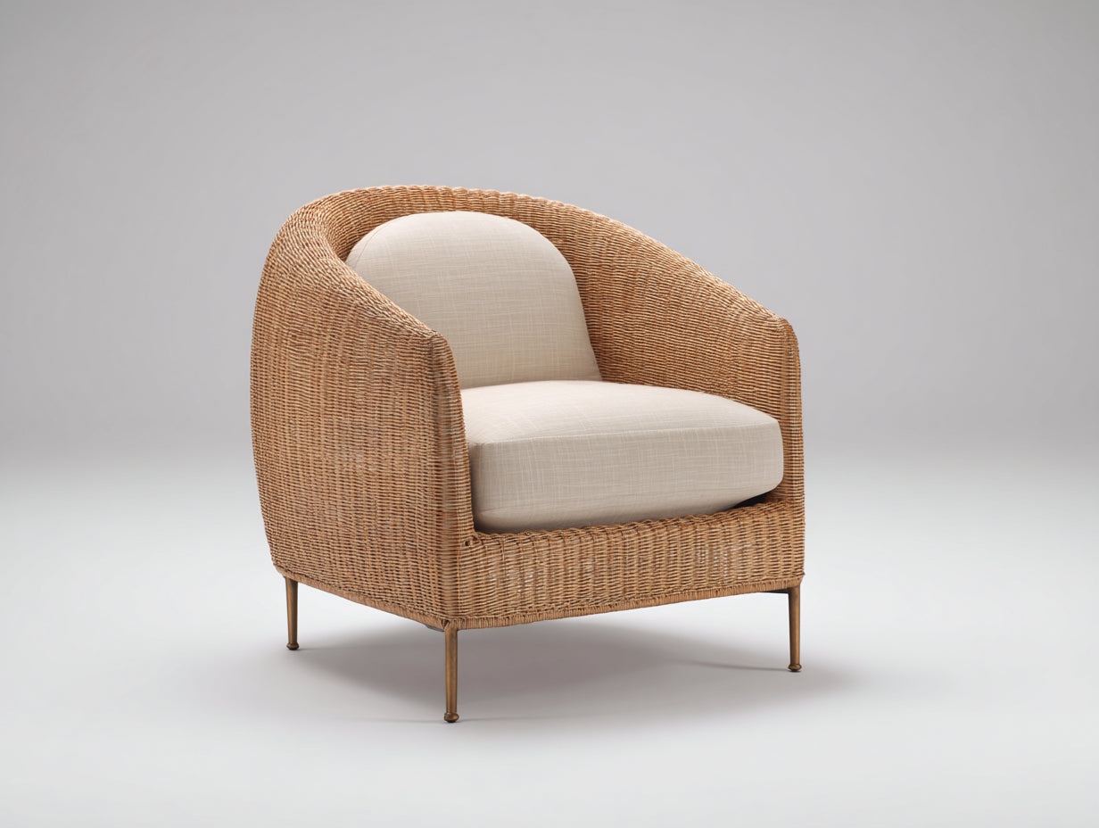 Fauteuil en rotin-Rotin-Métal-Tissu-109 x 78 x 76 cm-Beige-Marron clair-Style naturel
