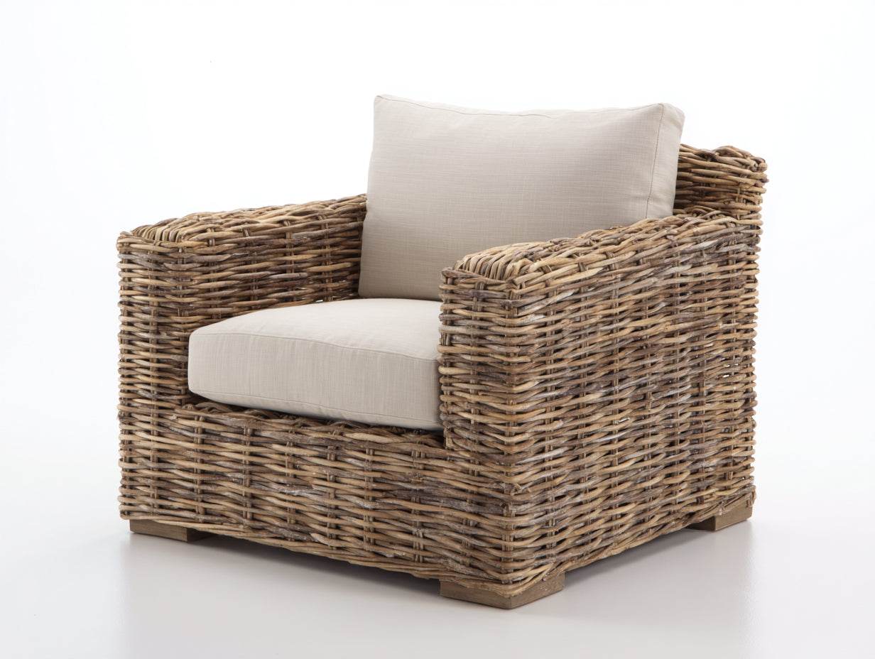 Fauteuil en rotin-Rotin-tissu-108 x 91 x 81 cm-Beige-Naturel-Style naturel