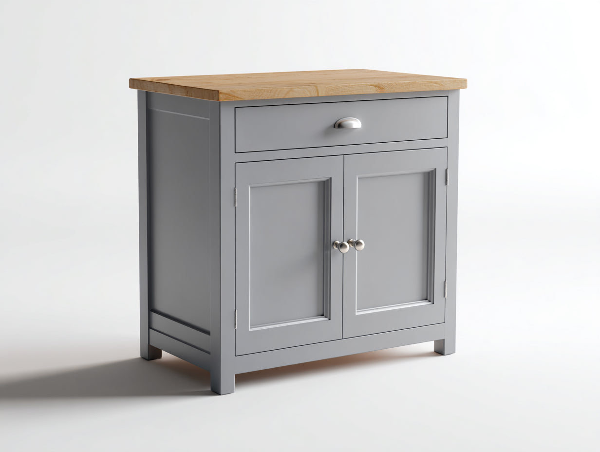 Buffet-Bois-MDF-Métal-98 x 45 x 89 cm-Gris-Marron clair-Style campagne moderne