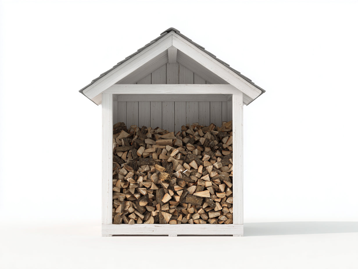 Abri à bûches-Bois-120 x 54 x 145 cm-Blanc-Gris-Naturel-Style chalet