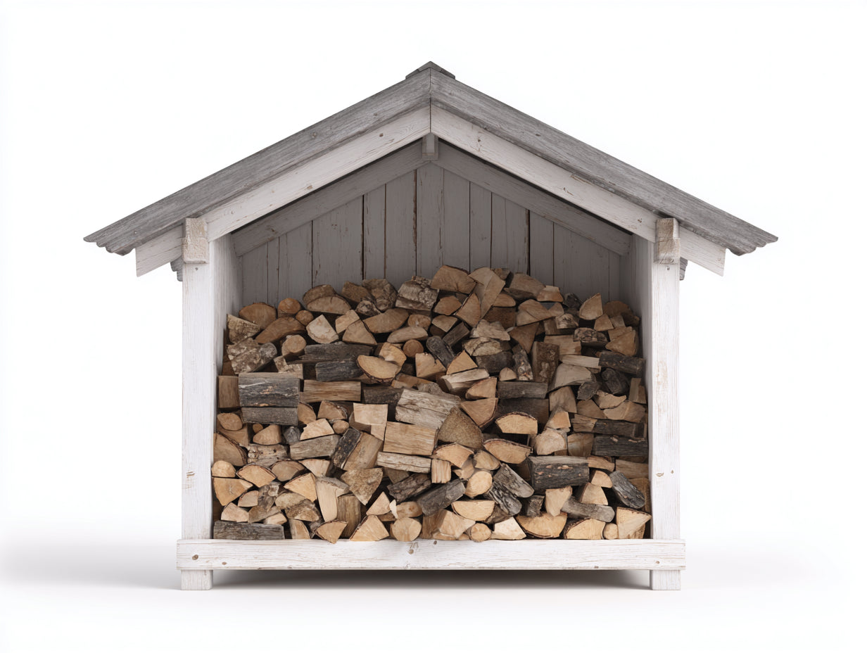Abri à bûches-Bois-140 x 60 x 142 cm-Blanc-Gris-Naturel-Style chalet