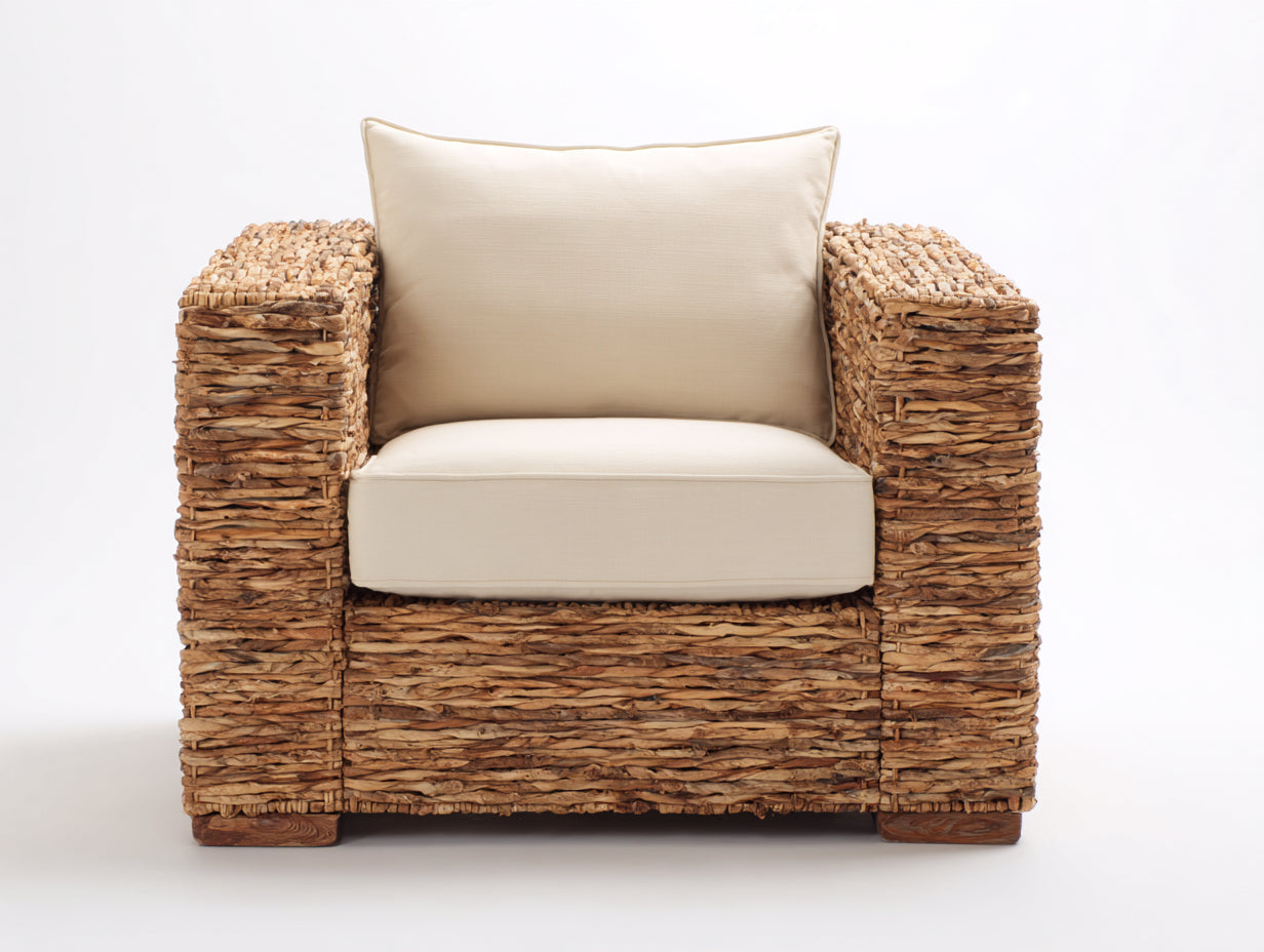 Fauteuil en rotin-Rotin-tissu-104 x 88 x 82 cm-Beige-Naturel-Style bohème