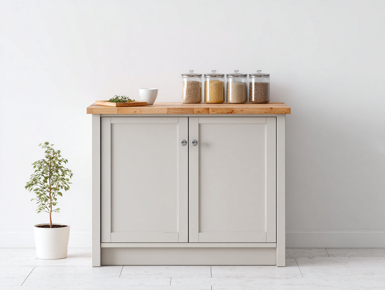 Buffet-Bois-MDF-Métal-124 x 43 x 86 cm-Gris clair-Marron clair-Style campagne moderne