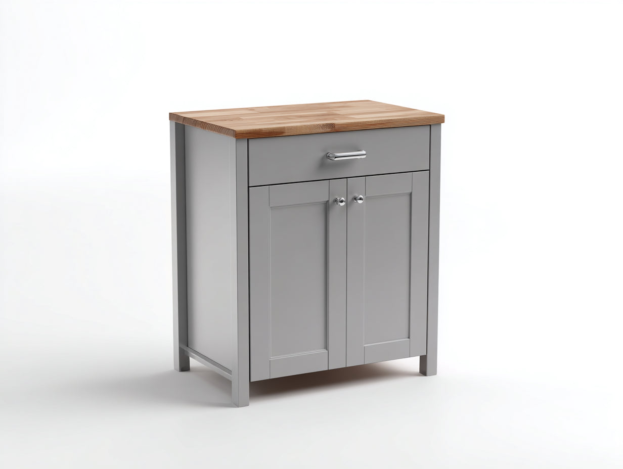 Buffet-Bois-MDF-Métal-96 x 44 x 88 cm-Gris-Marron clair-Style campagne moderne