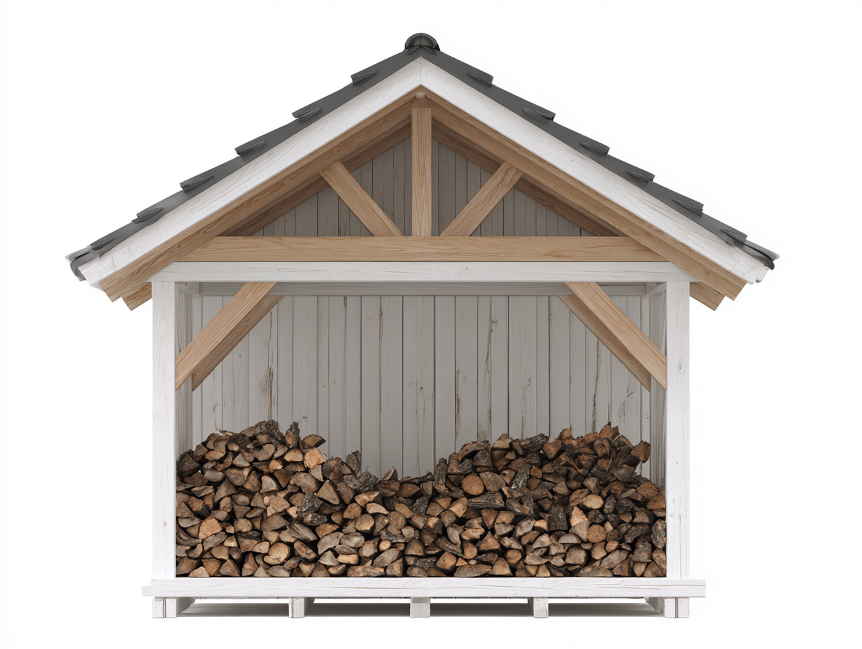 Abri à bûches-Bois-180 x 65 x 170 cm-Blanc-Naturel-Gris-Style chalet