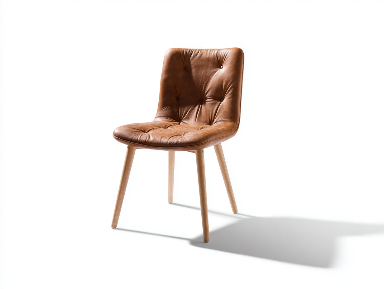 Chaise de salle à manger - similicuir - bois - 56x53x85 cm - marron-bois naturel - style capitonné