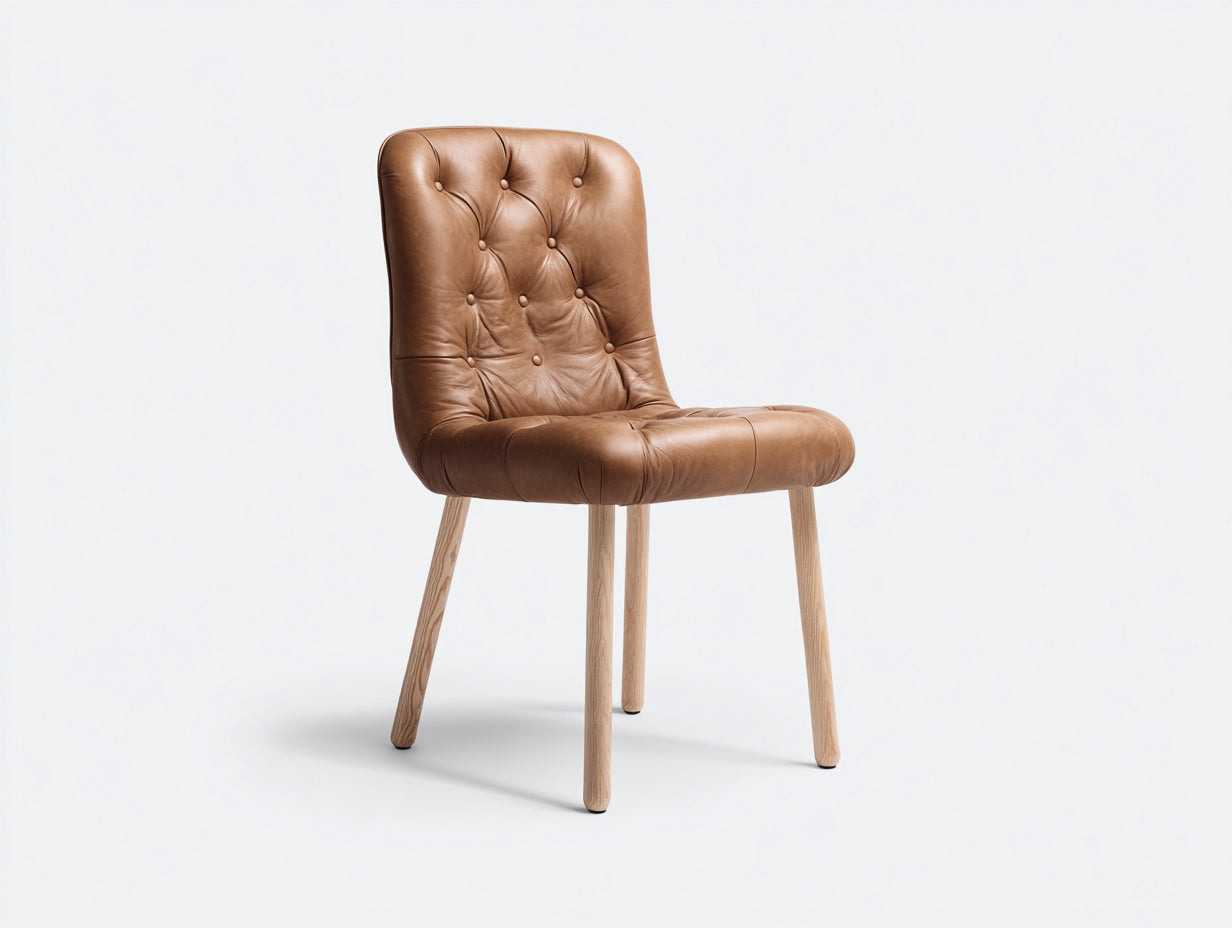 Chaise de salle à manger - similicuir - bois - 55x51x87 cm - marron-bois naturel - style capitonné contemporain