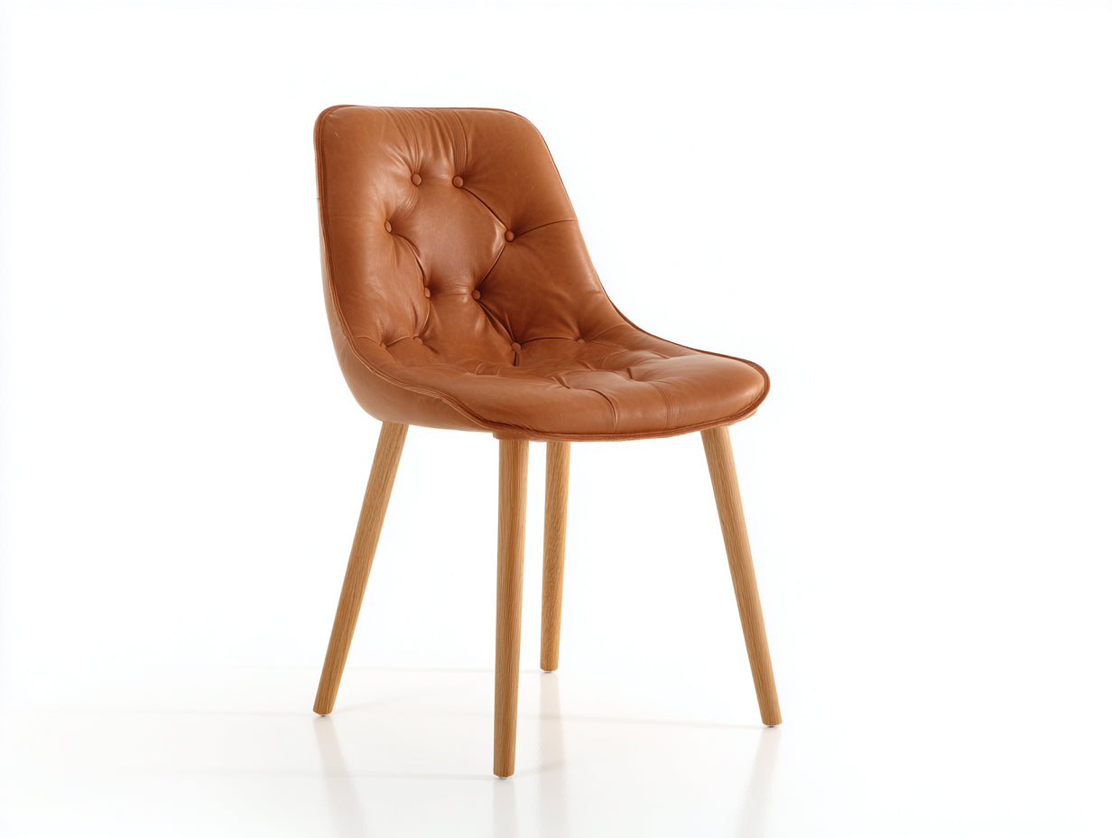 Chaise de salle à manger - similicuir - bois - 57x54x86 cm - marron-bois naturel - style capitonné moderne