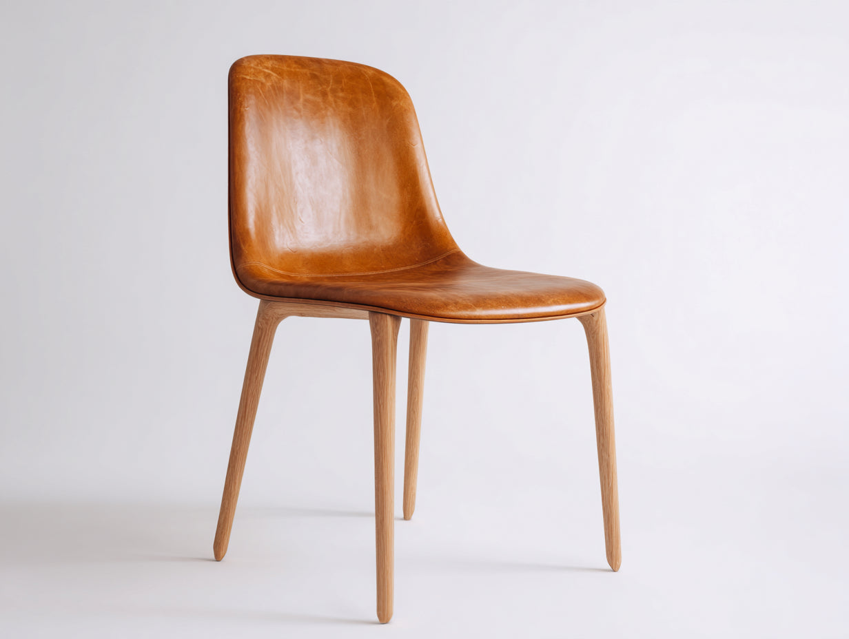 Chaise de salle à manger - similicuir - bois - 54x52x84 cm - marron clair-bois naturel - style minimaliste