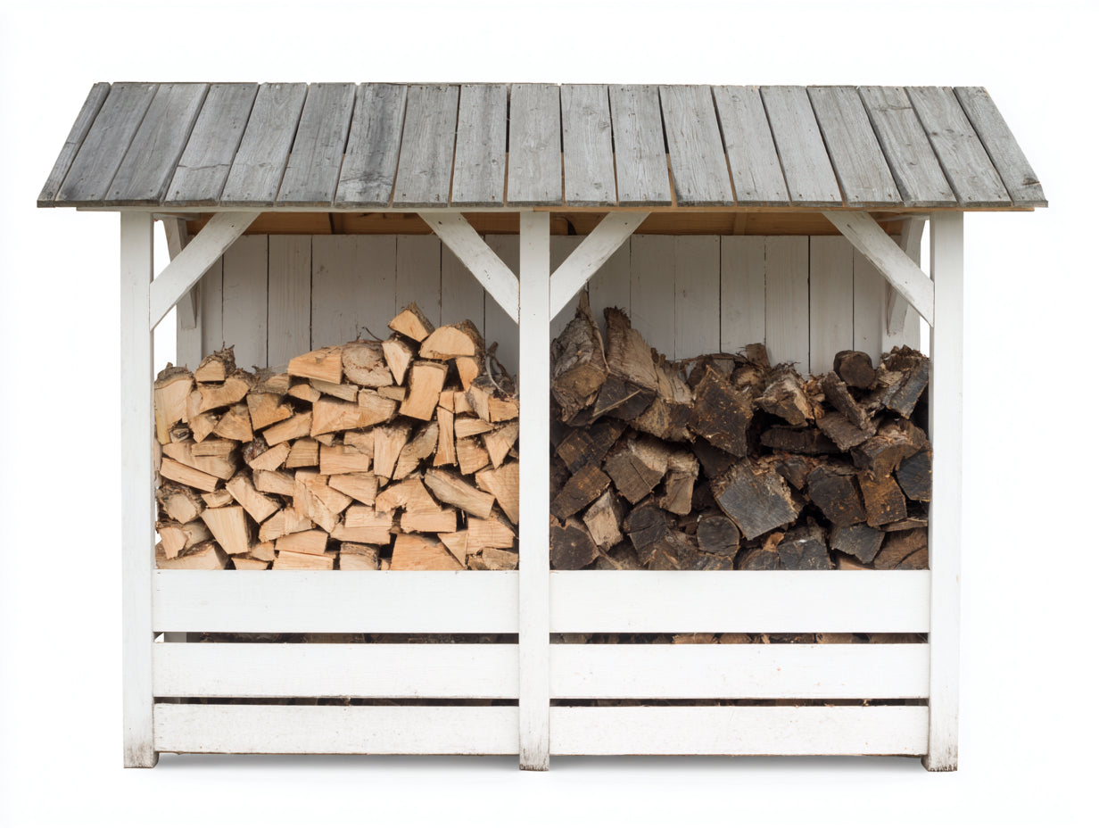 Abri à bûches-Bois-190 x 55 x 118 cm-Blanc-Gris-Naturel-Style rustique