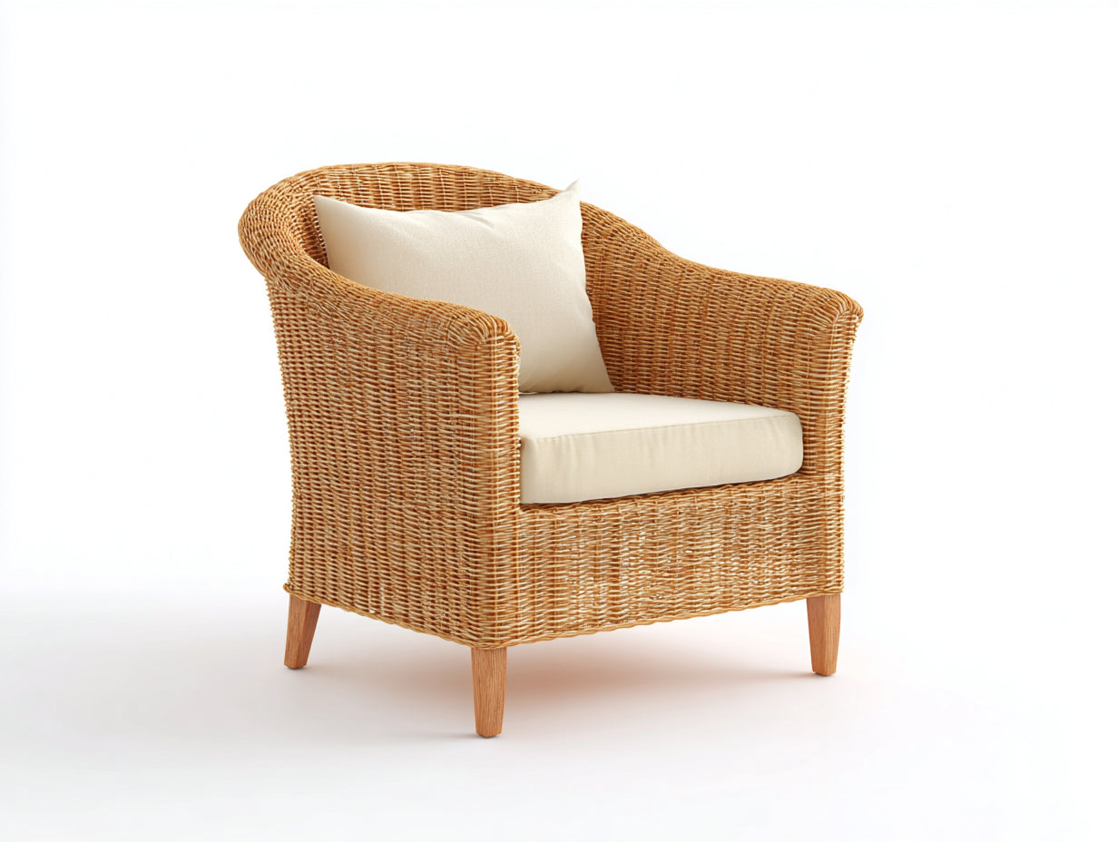 Fauteuil en rotin-rotin-bois-tissu-96x82x78 cm-naturel-beige-style naturel