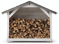 Abri à bûches-Bois-185 x 66 x 160 cm-Blanc-Gris-Naturel-Style chalet